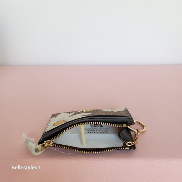 COACH Mini Skinny ID Case In Signature Canvas With Floral Print- Tan Multi🎈⭐ - Picture 13 of 15